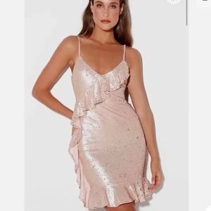 Lulu’s Clementina Rose Gold Sequin Ruffled Dress